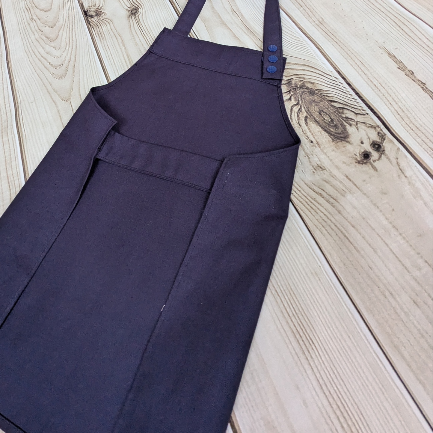 Blue-Handmade-Kids-apron-velcro-fastening-back