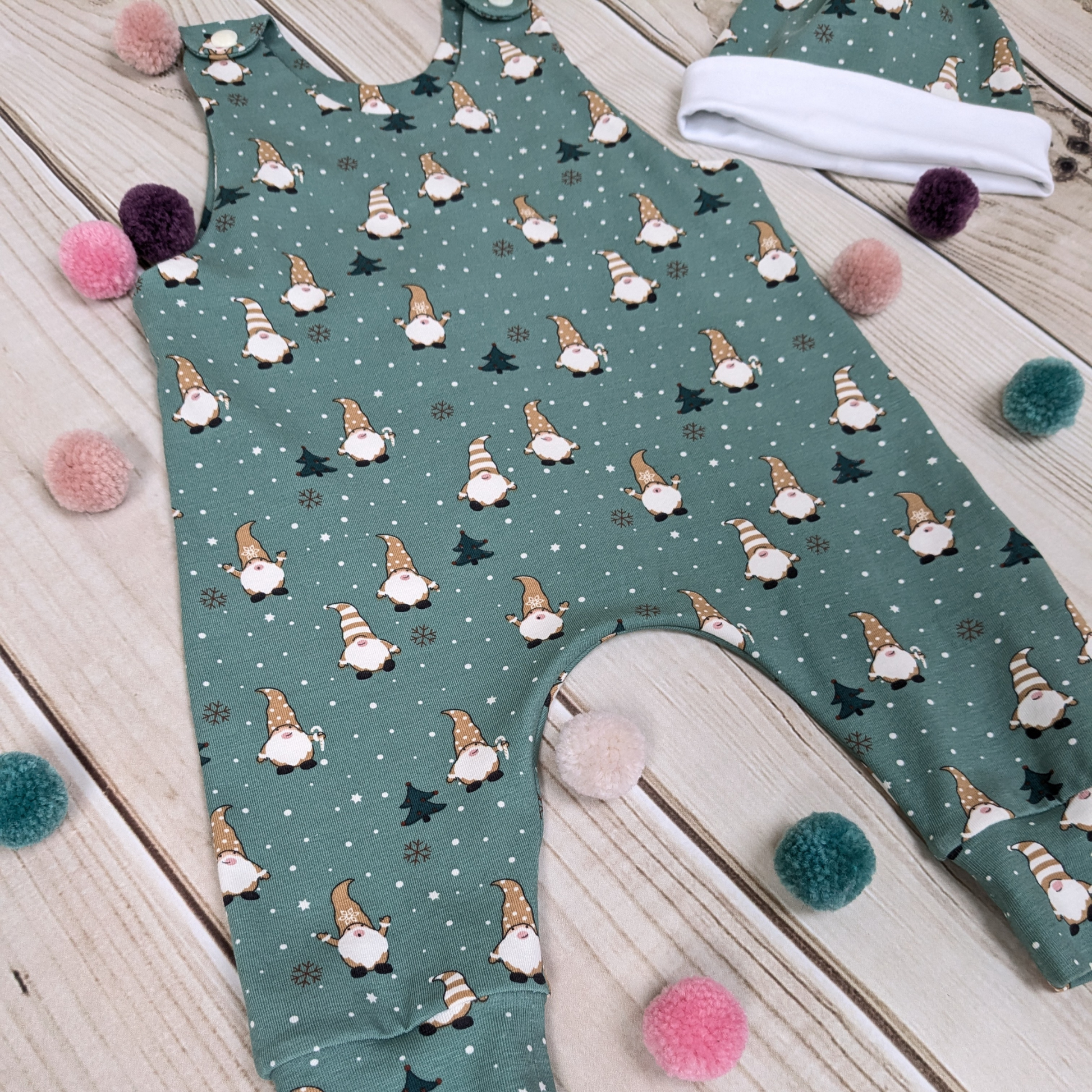 Close-up-Green-Christmas-Gonks-Romper-Hat-Gift-Set-cotton-jersey