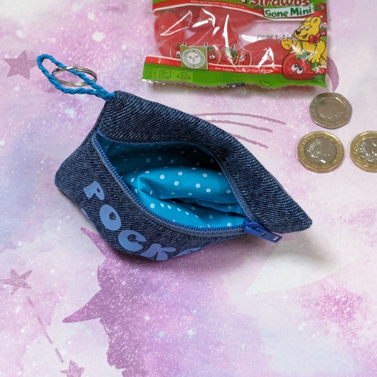 Upcycled-Denim-Coin-Purse-Inside-Turquoise-Polka-Dots