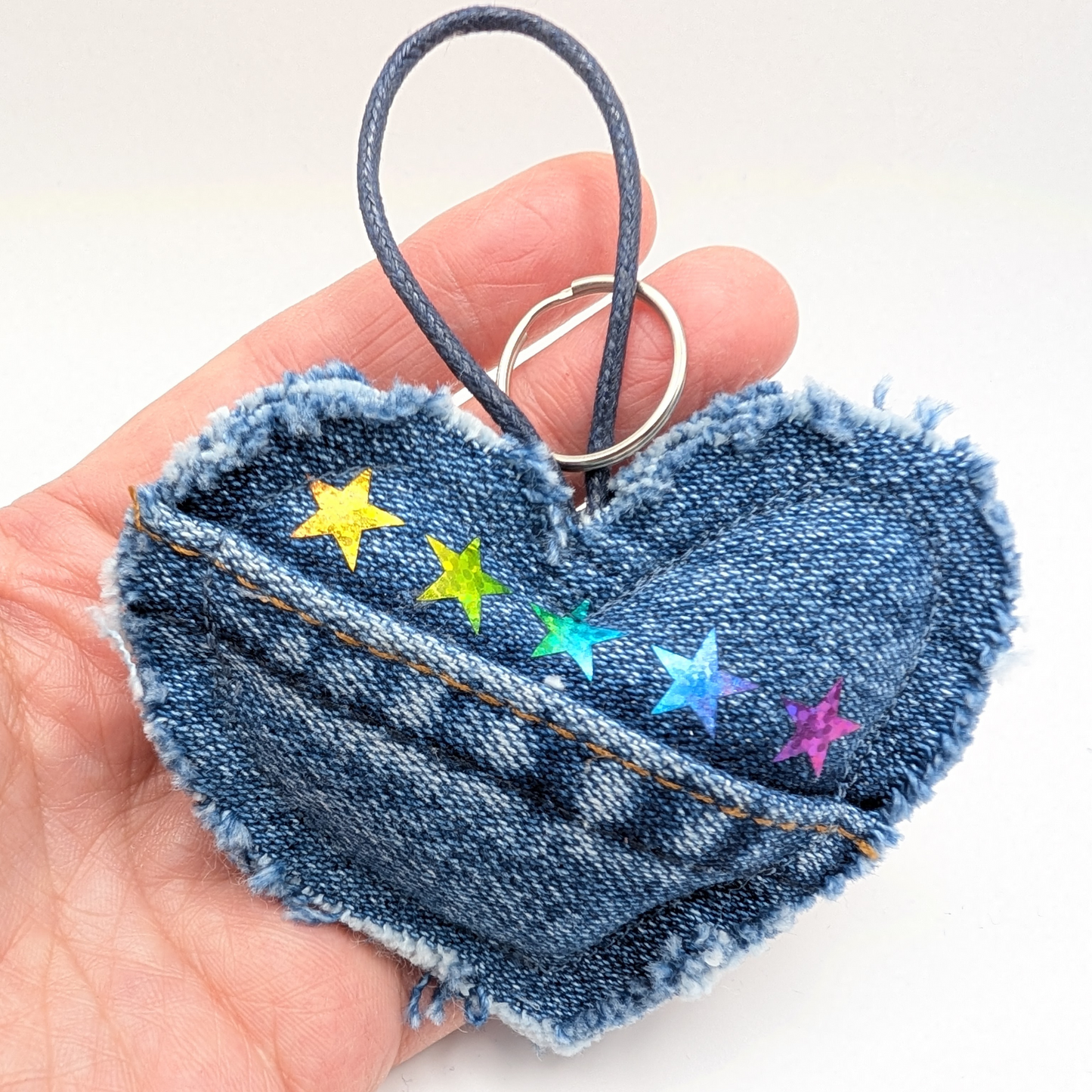 Upcycled Denim Heart Keyring - Seeing Stars