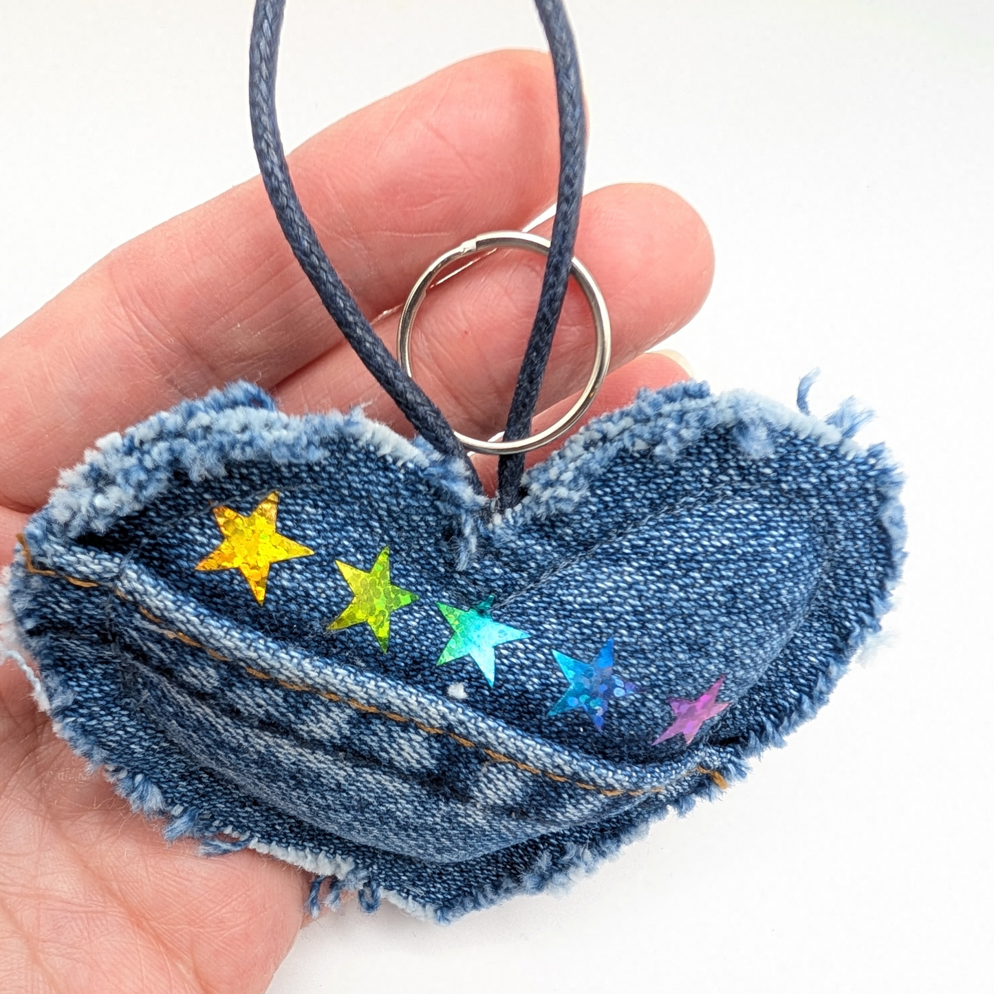 Upcycled Denim Heart Keyring - Seeing Stars